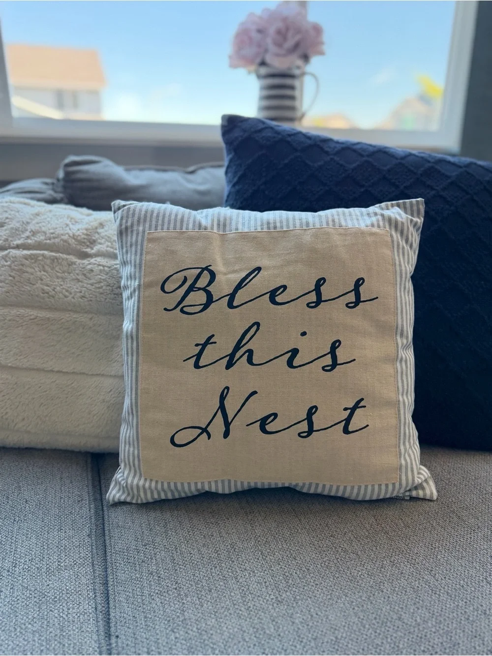 Stratford Outdoor Bless This Nest Throw Pillow 16x16 Farmhouse Cottage Decor
